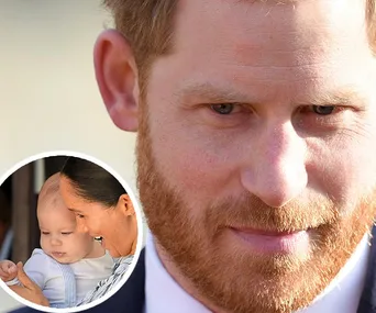 Close-up of a man with a beard; inset shows a woman smiling at a baby in white.