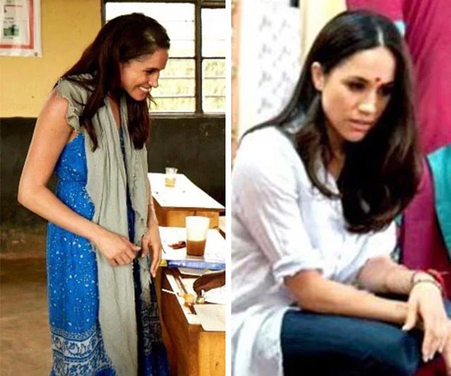 "Two images of a woman in traditional and casual attire, engaging in cultural activities inside a room."