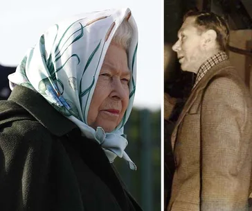 Profile of an elderly woman in a headscarf next to a black-and-white photo of a man in a suit.