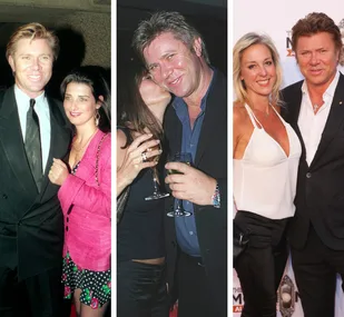 Couple photos of a man with different women at various events, dressed in formal and casual attire.