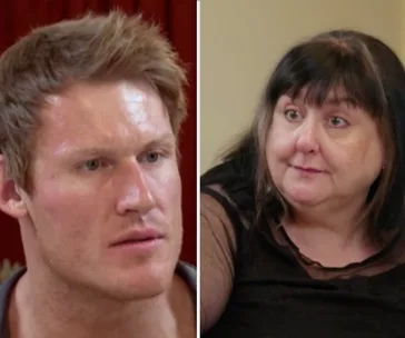 Two-person split image; man on left with short hair, woman on right with dark hair, both looking concerned.