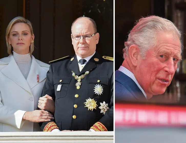 Two separate images: a couple standing formally; another, a man with white hair looking over his shoulder.
