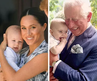 Mother cradles baby; man holds grandchild, smiling warmly.