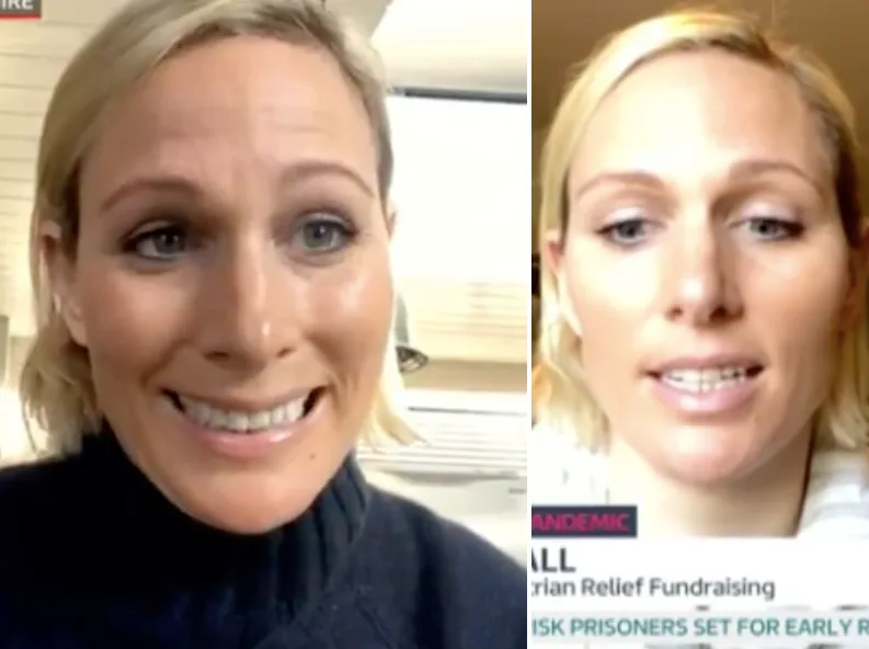 Zara Tindall appearing on Good Morning Britain in a split-screen video call.
