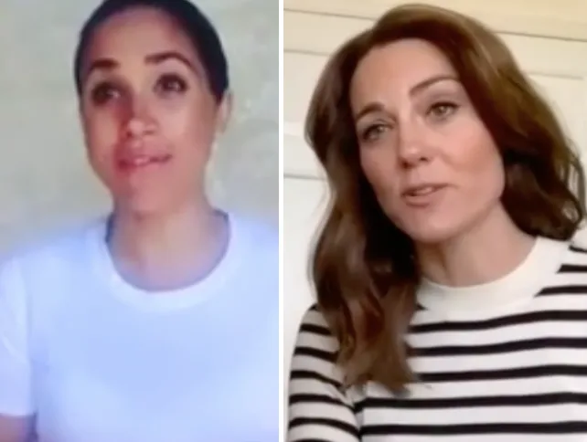Women participating in a video call, one wearing a white top, the other in a striped shirt, neutral background.