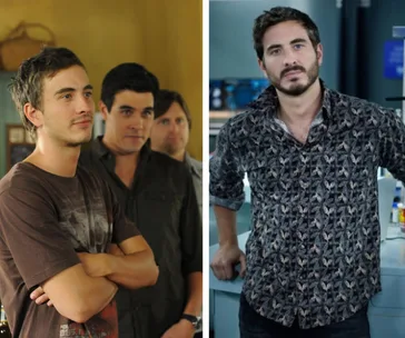 Ryan Corr on left in casual shirt with two men behind; Ryan on right in patterned shirt in a lab setting.