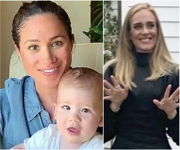 "Two women, one holding a baby, smiling in separate photos. Woman on right is wearing black."