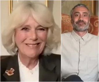 "Camilla and Taika Waititi, in a virtual event for 'James and the Giant Peach' reading."