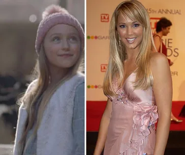 A young girl in a pink hat smiles outdoors; a woman in a pink dress on a red carpet.