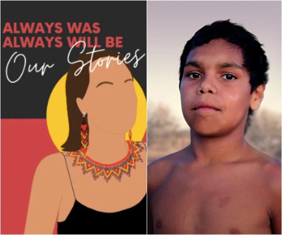"Illustration with text 'Always Was Always Will Be Our Stories' and photo of a young boy outdoors."