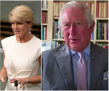 Two individuals in formal attire; one appears to be speaking at a podium, the other poses in front of bookshelves.