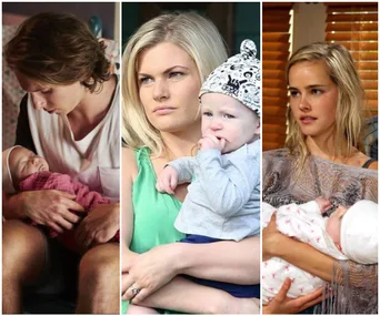 Three adults holding babies in various settings, showcasing nurturing moments in a domestic environment.