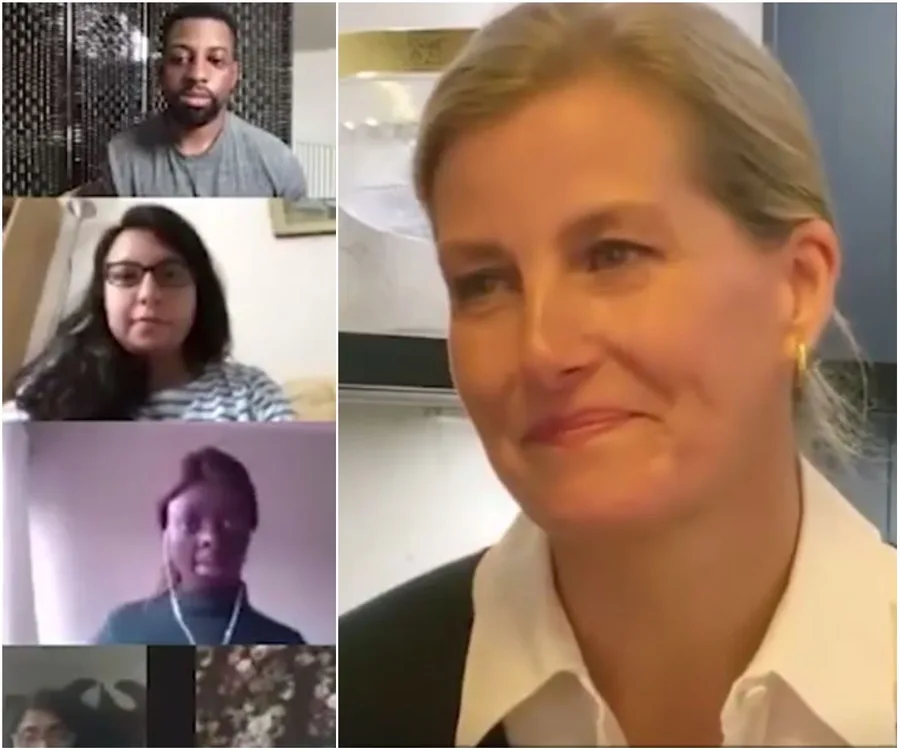 Sophie Wessex during a video call with several participants, each in their own frame.