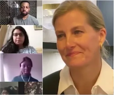 Sophie Wessex during a video call with several participants, each in their own frame.