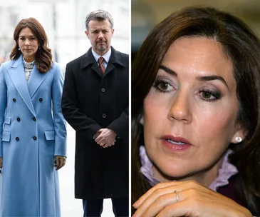 Split image of a woman in a blue coat and a man in a black coat, with a close-up of the woman's face on the right.
