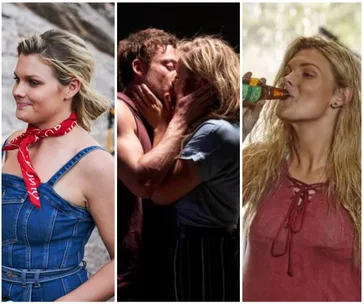 Three images of Ziggy: wearing a red scarf, kissing, and drinking from a bottle in "Home and Away" scenes.