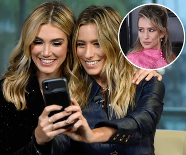 Two women smiling and taking a selfie together, with a smaller inset image of one wearing a pink outfit.