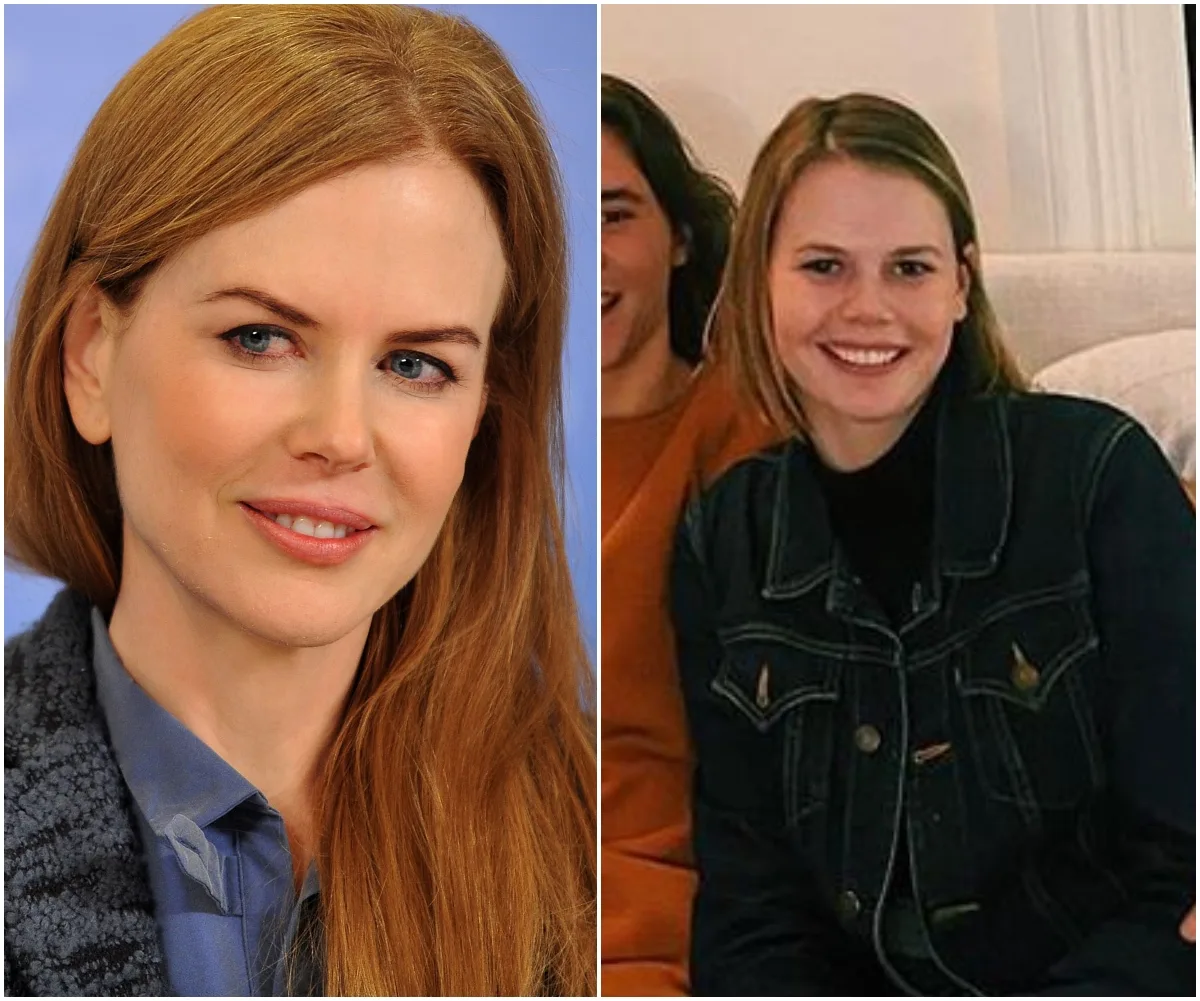 Nicole Kidman and another woman smiling in a side-by-side photo.
