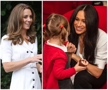 "Two women engaging with children; one in white dress smiling, the other in white shirt interacting with a child holding cupcake."