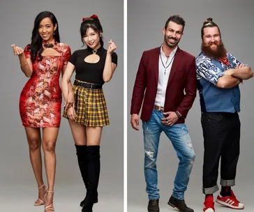 "Four Plate of Origin contestants posing in stylish outfits on a gray background."