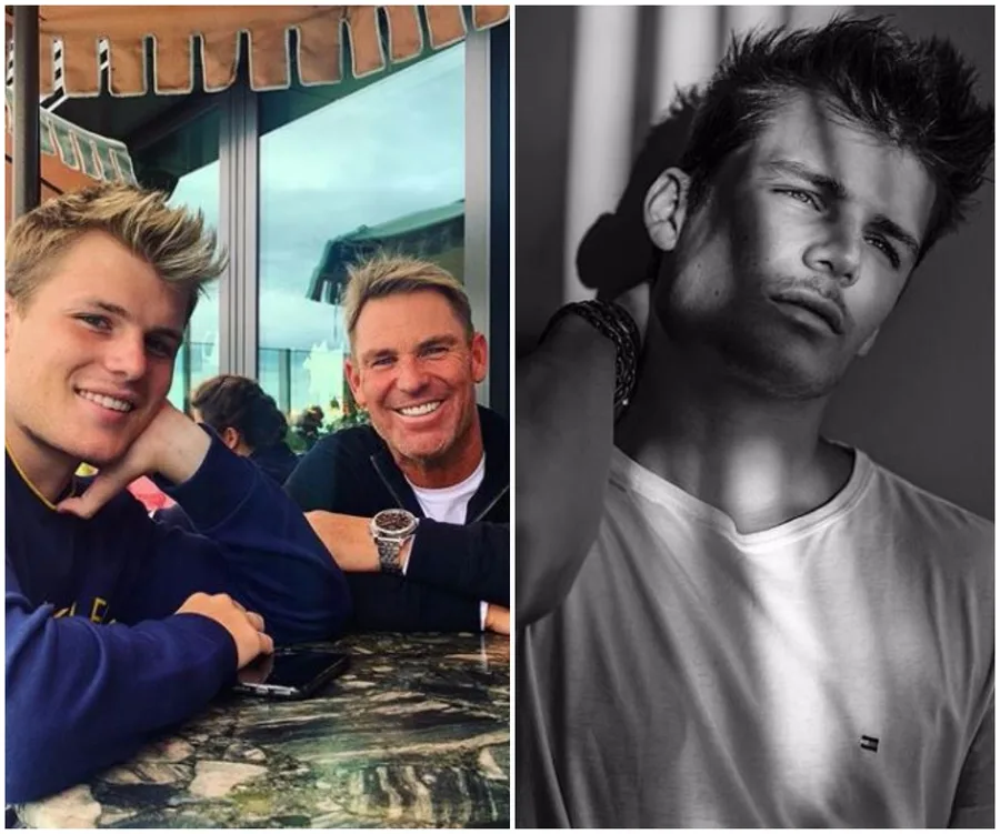 Two images: left shows two smiling men at a cafe table; right is a black-and-white portrait of a young man.
