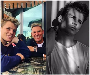 Two images: left shows two smiling men at a cafe table; right is a black-and-white portrait of a young man.