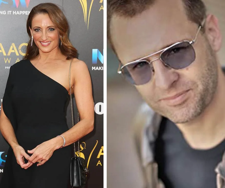 Celebrity in a black dress at an awards event; another person is shown wearing sunglasses and a casual outfit.