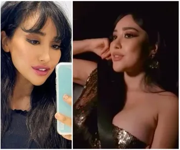 Juliette from "The Bachelor Australia 2020" taking a selfie and posing in a car wearing a sequin dress.