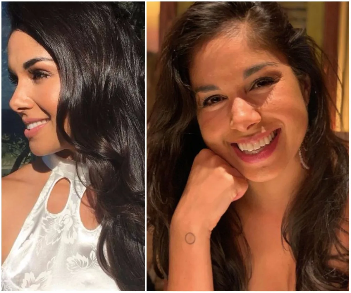 Two women smiling; one in profile with long dark hair, the other facing forward, resting her chin on her hand.