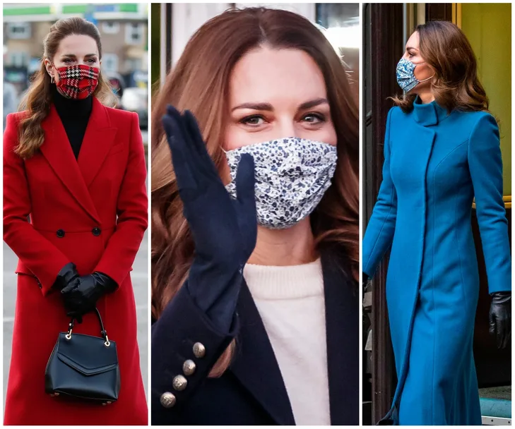 Kate Middleton in various stylish outfits and masks during a train tour.