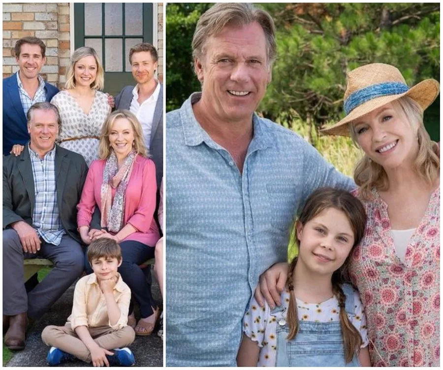 "Packed to the Rafters cast reunion photo, featuring actors grouped happily outdoors."
