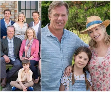 "Packed to the Rafters cast reunion photo, featuring actors grouped happily outdoors."