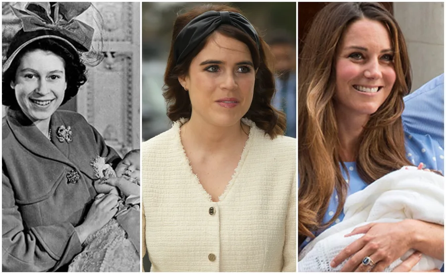 Three women from the British royal family in different settings, one holding a baby.
