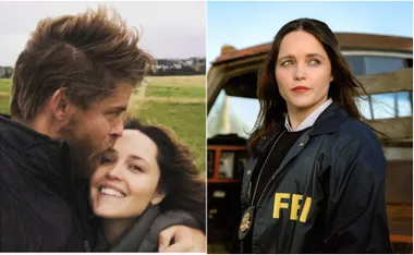 Split image: Left shows a couple embracing in a field, right shows a woman in an FBI jacket, likely Clarice.