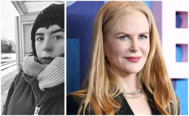A black-and-white selfie on the left, and a portrait of Nicole Kidman on the right.