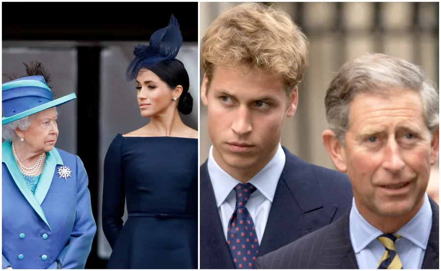 Royal family members attending a formal event, with traditional attire and serious expressions.