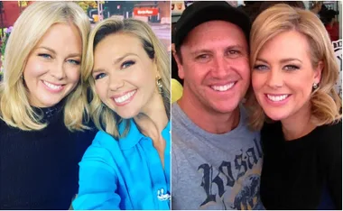 Two side-by-side photos: one of two women smiling, another of a man and woman smiling.