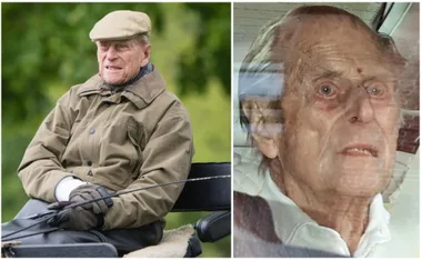 Elderly man in a cap and jacket sits outdoors; close-up through car window shows him looking thoughtful.