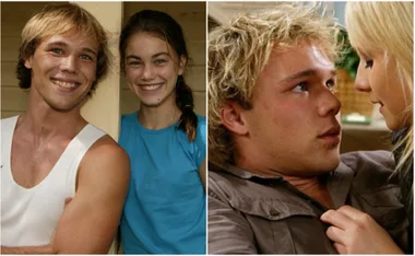 Two scenes from "Home and Away," featuring smiling young people and a close, emotional moment.