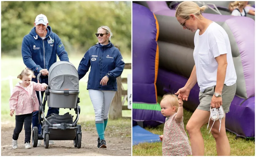Family enjoying a walk; a man and woman with a stroller and two children, one holding the woman's hand.