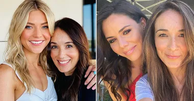 Two side-by-side images of Laura Vazquez with two different women, all smiling for the camera.