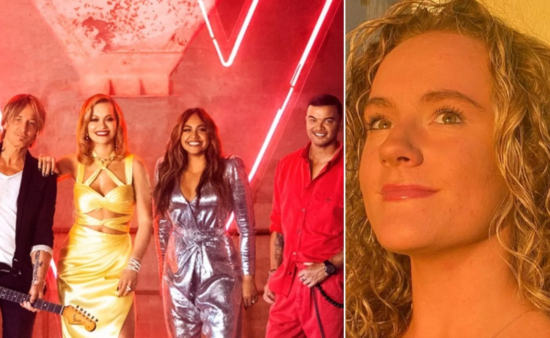 The Voice Australia 2021 coaches posing together; Sofia Watt smiling in separate photo.