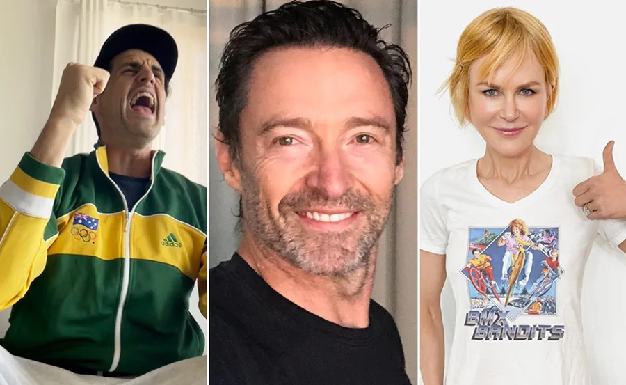 Three people in casual attire; one cheering, another smiling, and the third giving a thumbs-up with a BMX Bandits shirt.