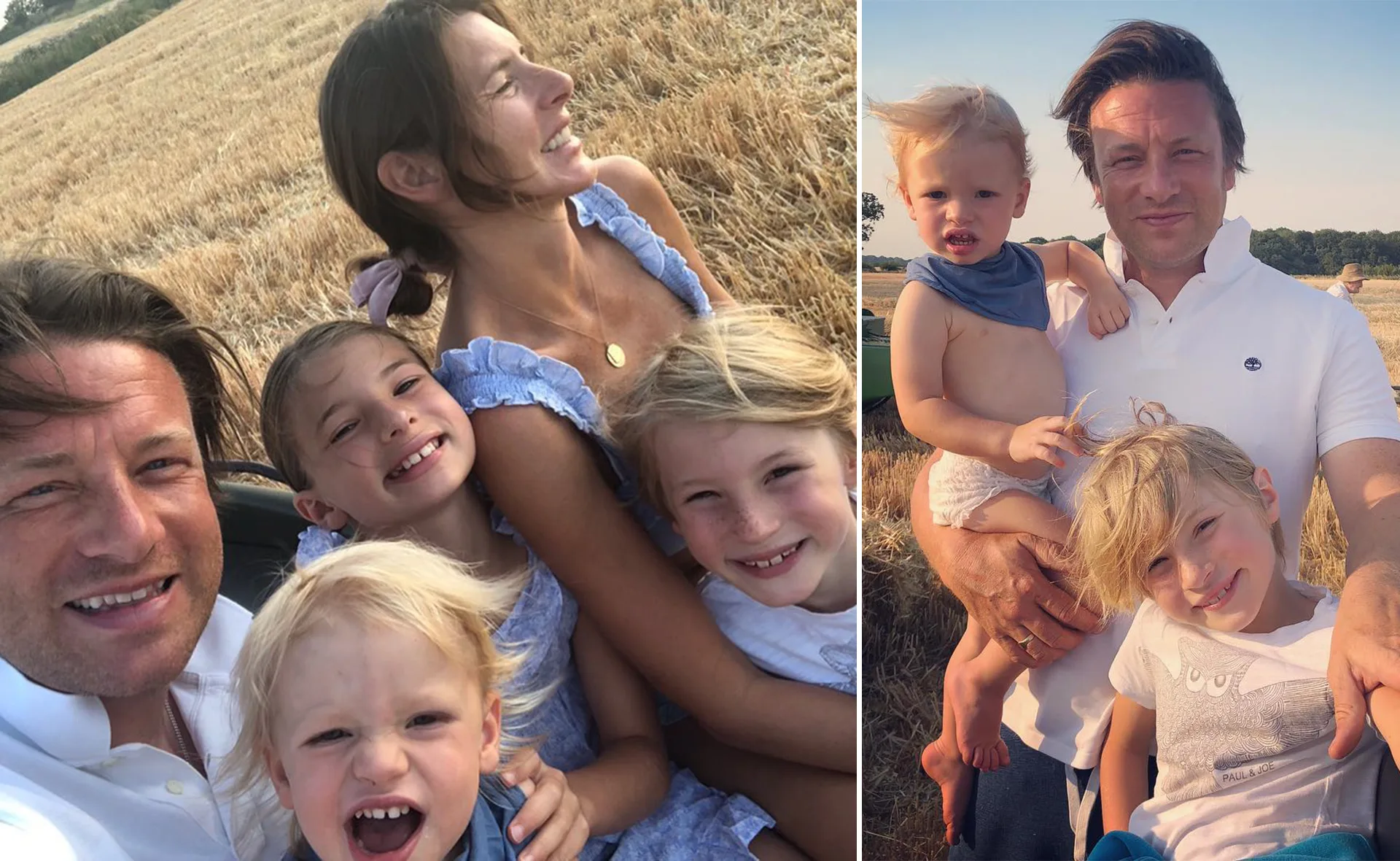 Happy family in a sunny field, smiling and enjoying time together.