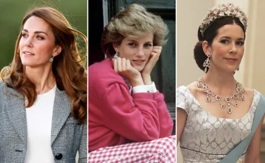 Three women in different attire: casual, pink sweater, and formal gown with tiara.