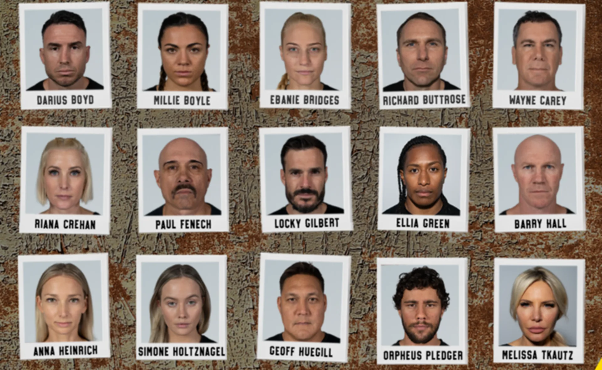 Image displaying 14 headshots of individuals with names under each portrait on a textured background.