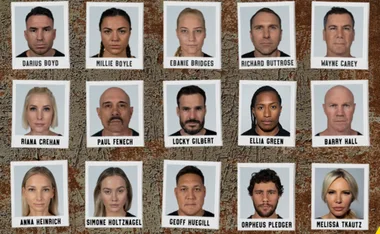 Image displaying 14 headshots of individuals with names under each portrait on a textured background.