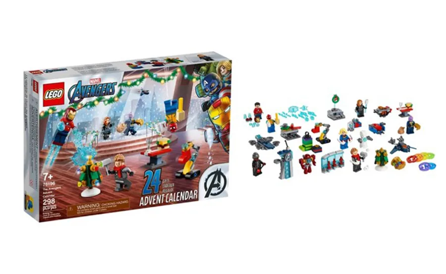 LEGO Marvel Avengers Advent Calendar 2021 set, featuring mini-figures and builds from Avengers movies.