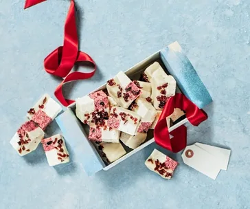 Christmas dessert: coconut ice with cranberries and lime