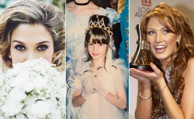 Three-image collage: Woman with flowers, child in a crown, woman holding an award and smiling.